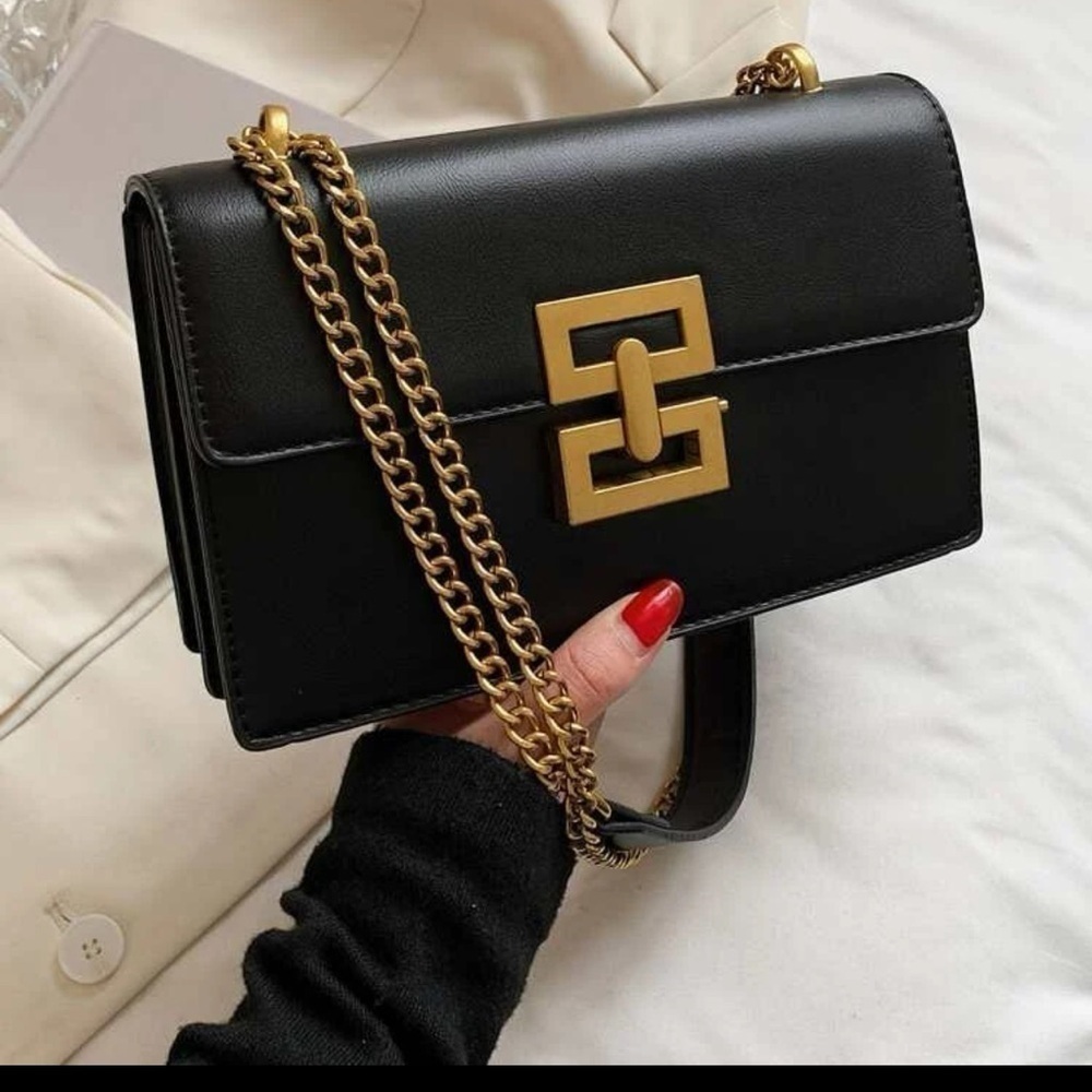 Black Crossbody / Shoulder Bag with gold accents - Picture 7 of 10